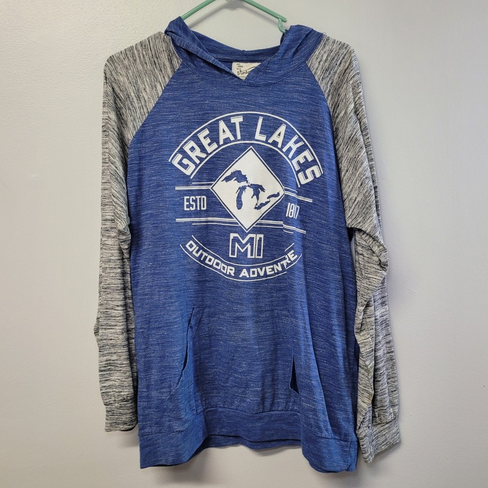 US Vintage Collection Great Lakes MI Outdoor Adventure Hoodie Blue Gray Medium